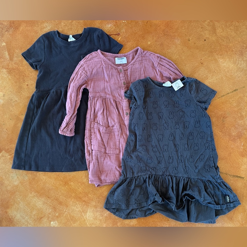 Old Navy Pink Long-Sleeve Button-Front Peasant Dress with Navy & Charcoal Tees